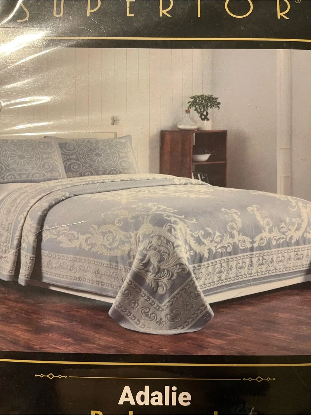 Adalie King Cotton Blend Bedspread - Cerulean Blue/White